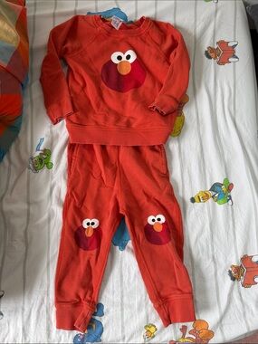 Hanna Andersson 3T Red Elmo Kids Sweatshirt & Joggers Set